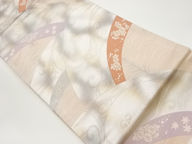 JAPANESE KIMONO / VINTAGE NAGOYA OBI / WOVEN STREAM & AUTUMN FLOWERS